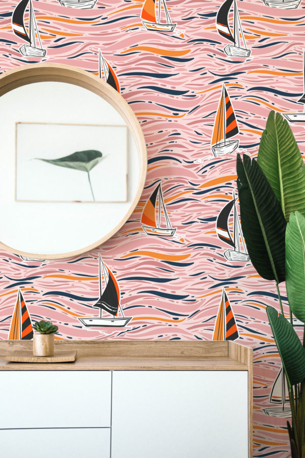 Abstract boat peel and stick removable wallpaper