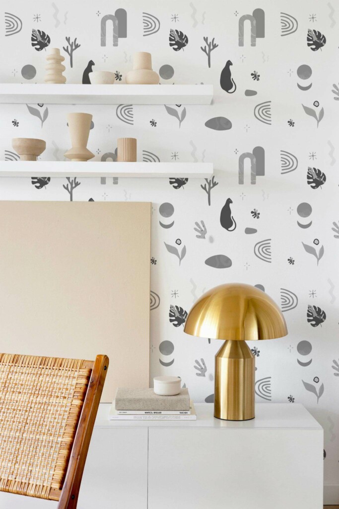 Modern style dining room decorated with Boho abstract drawing peel and stick wallpaper