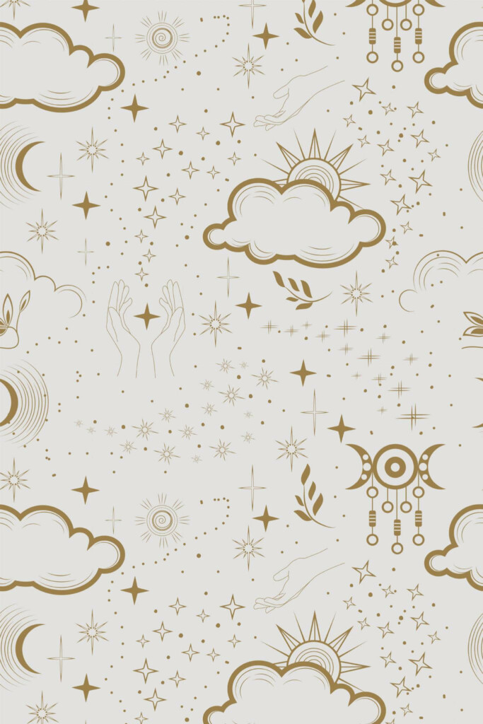 Pattern repeat of Boho astrology removable wallpaper design