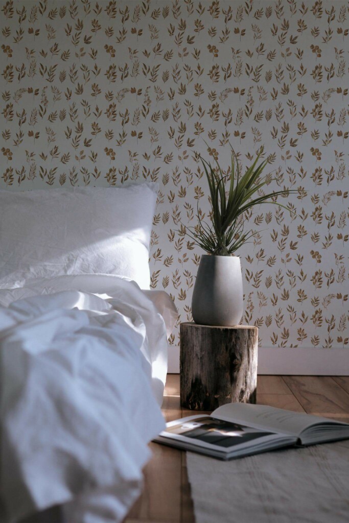 Minimal scandinavian style bedroom decorated with Boho autumn peel and stick wallpaper