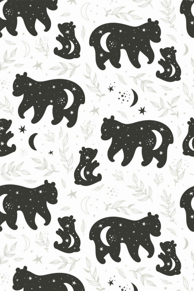 Pattern repeat of Boho bear removable wallpaper design