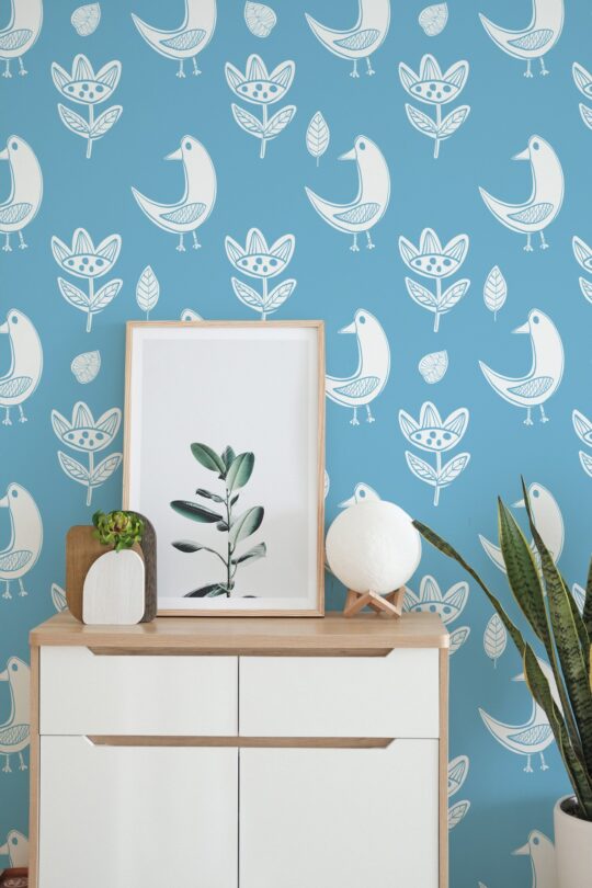 Scandinavian bird peel and stick removable wallpaper