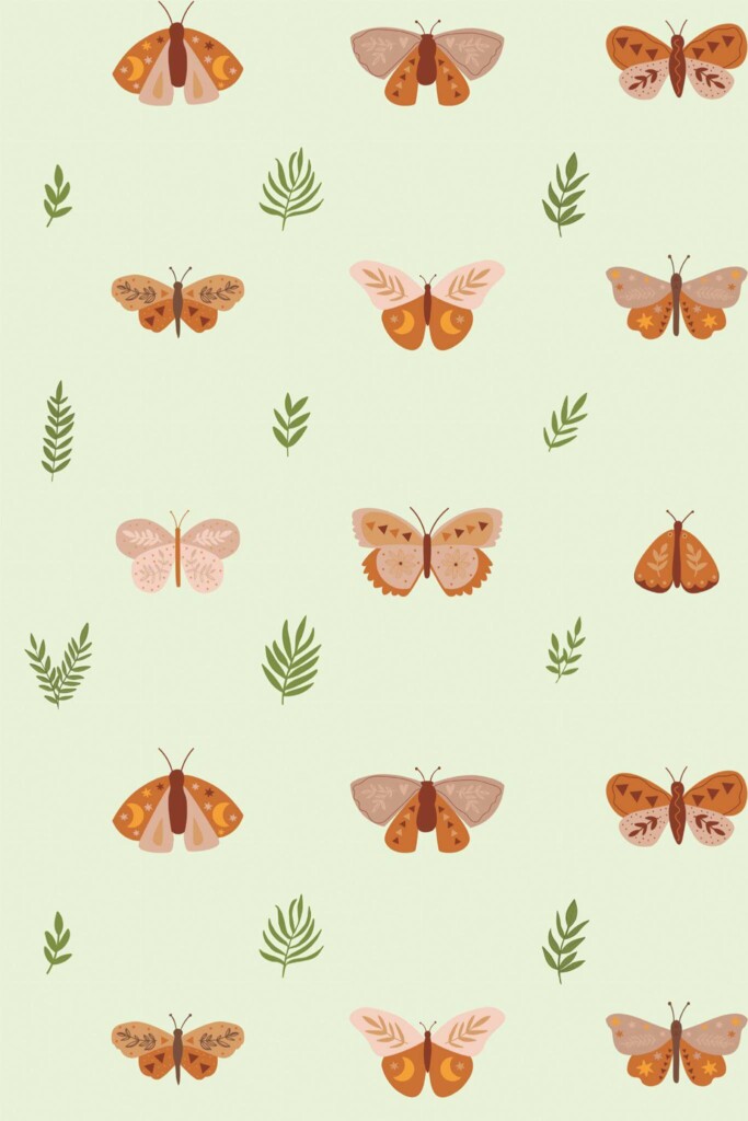 Pattern repeat of Boho butterflies removable wallpaper design