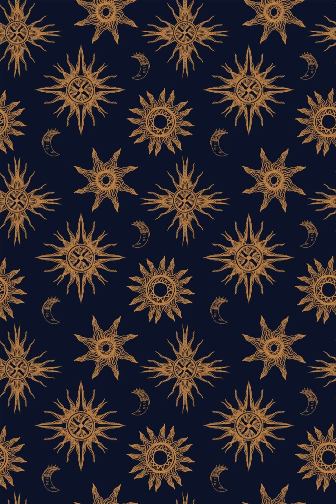Pattern repeat of Boho celestial removable wallpaper design