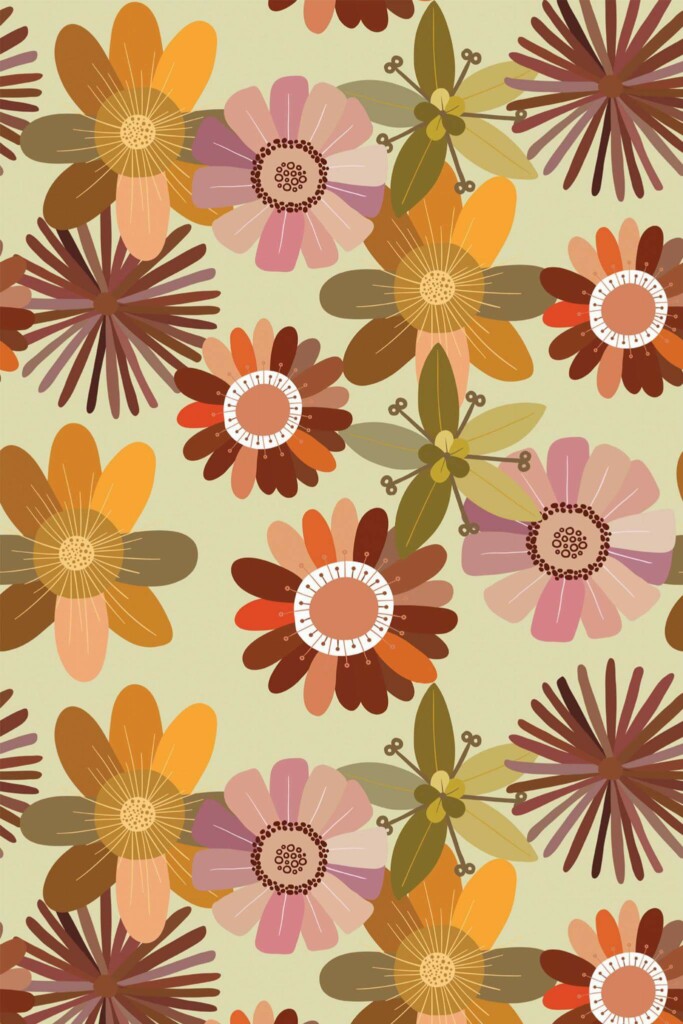 Pattern repeat of Boho floral removable wallpaper design