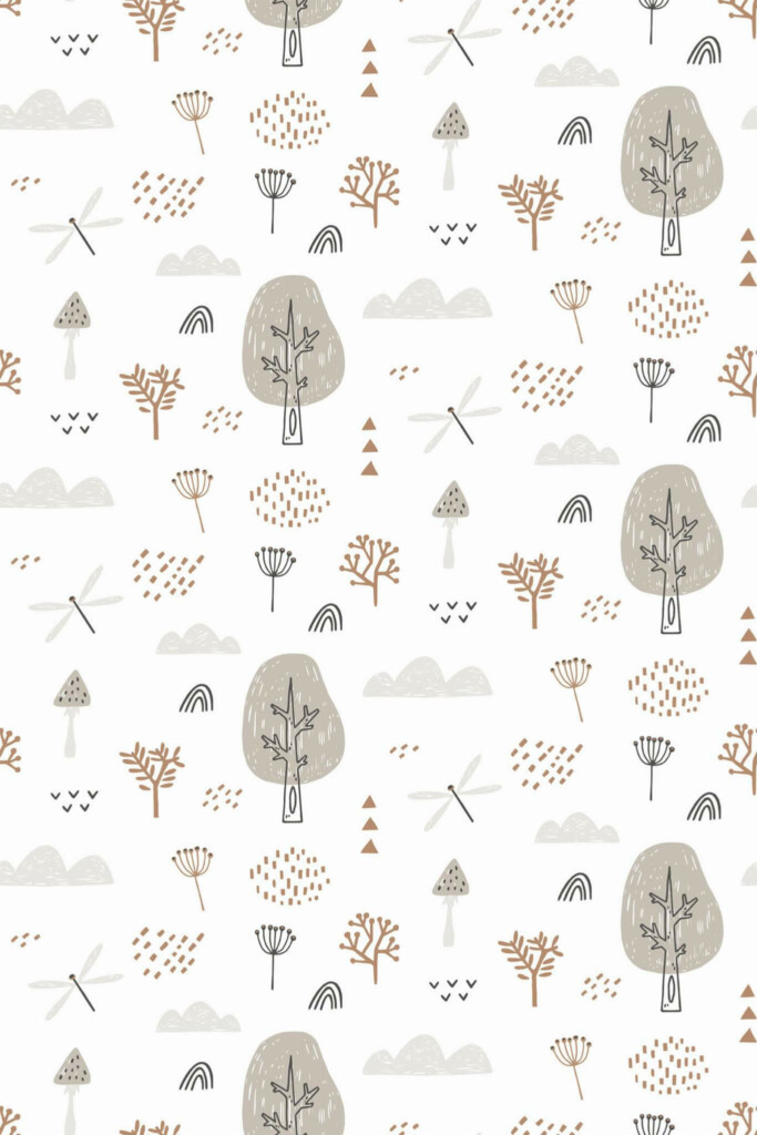 Pattern repeat of Boho forest removable wallpaper design