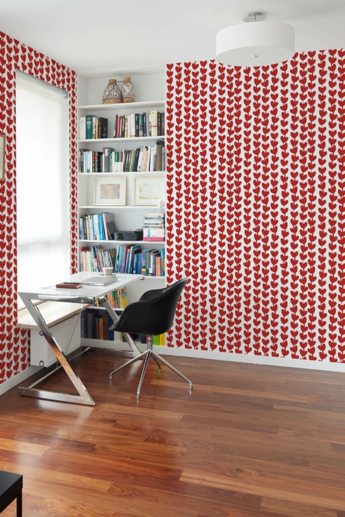 Minimal style home office decorated with Boho heart peel and stick wallpaper