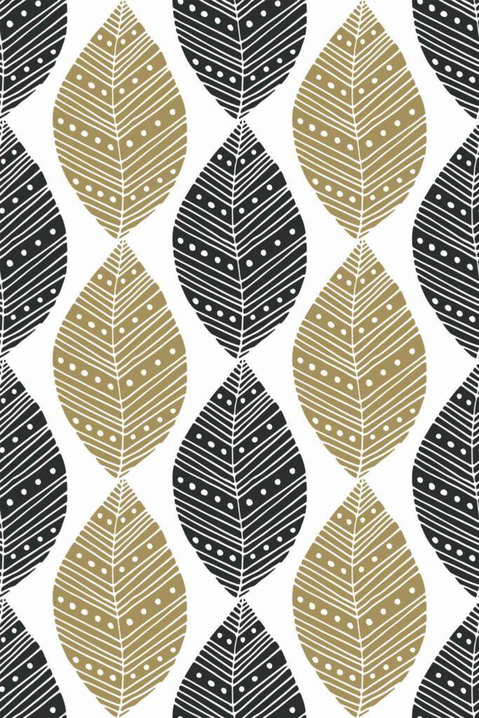 Pattern repeat of Boho leaf removable wallpaper design