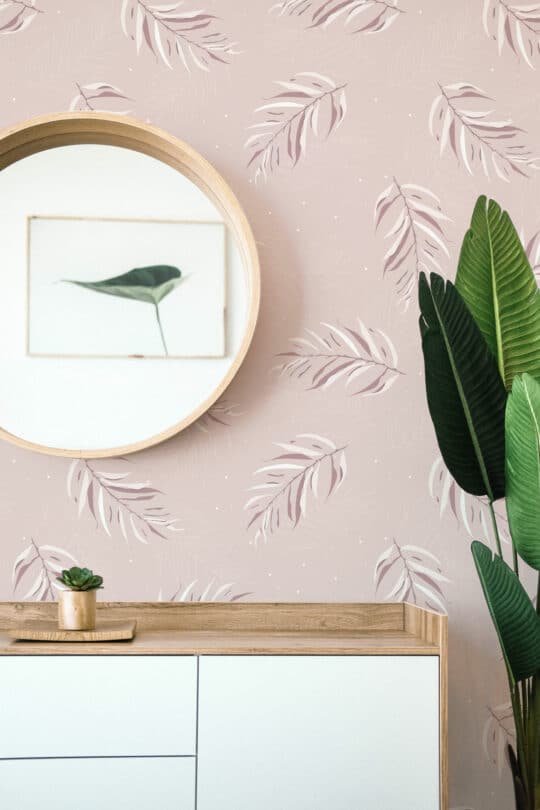 Pink boho leaf peel and stick wallpaper