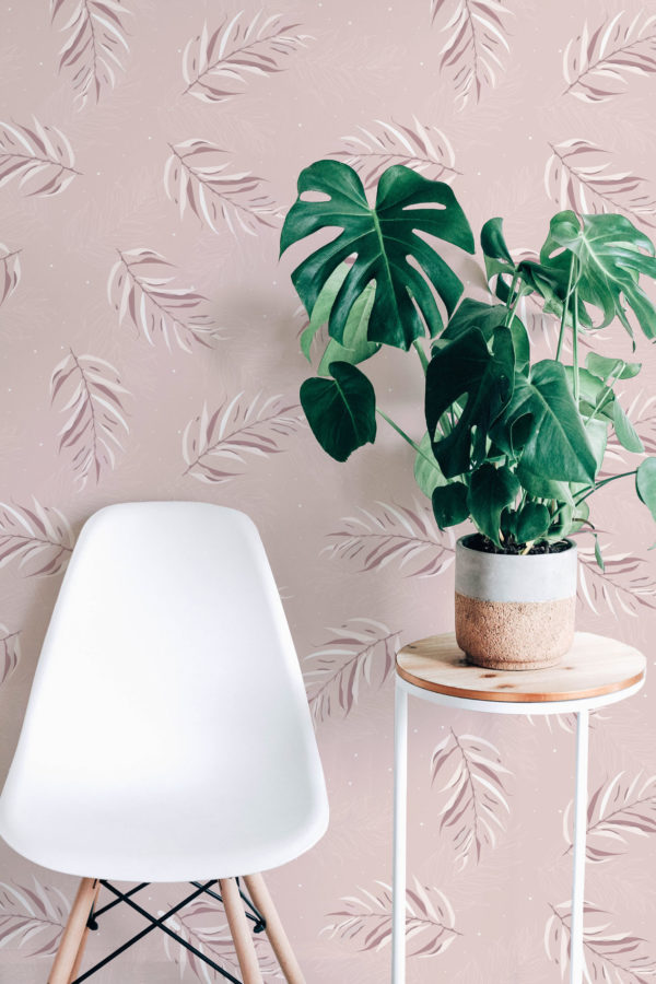 Pink boho leaf temporary wallpaper