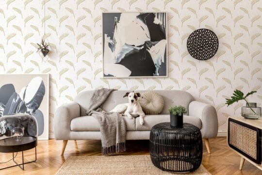 Boho banana leaf stick on wallpaper