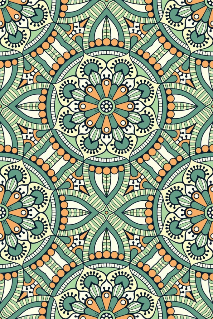 Pattern repeat of Boho mandala removable wallpaper design