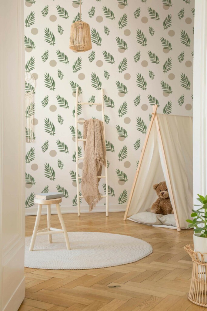 Neutral style nursery decorated with Boho neutral peel and stick wallpaper