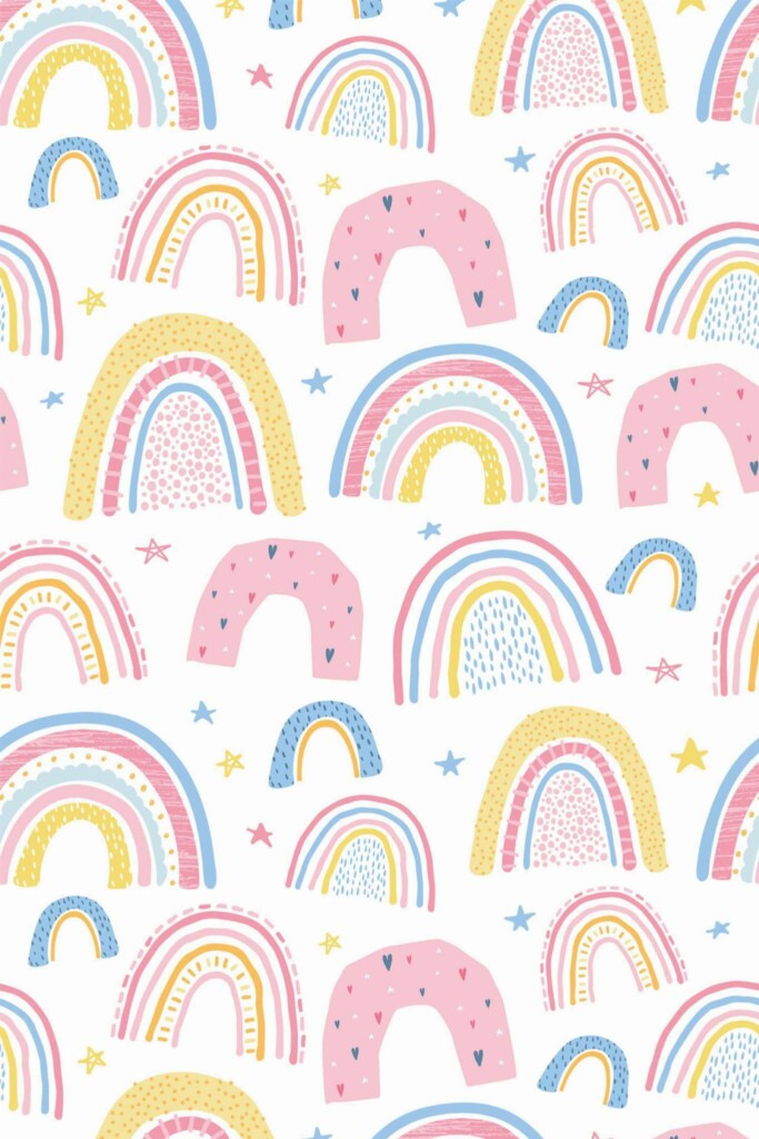 Pattern repeat of Boho rainbow removable wallpaper design
