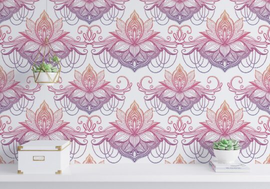 lotus multicolor traditional wallpaper