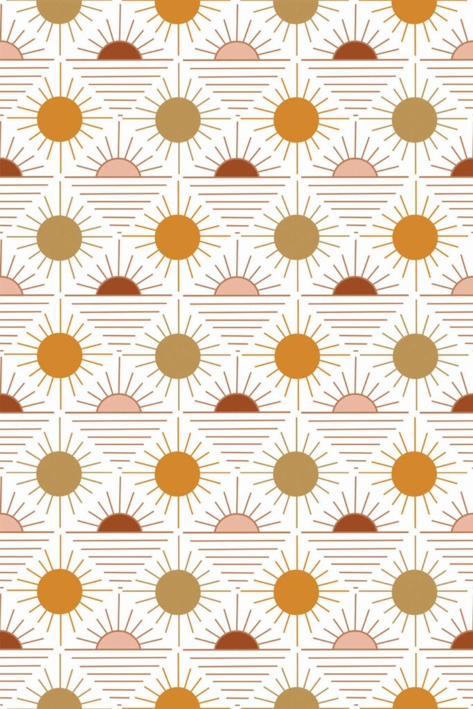 Pattern repeat of Boho sun removable wallpaper design