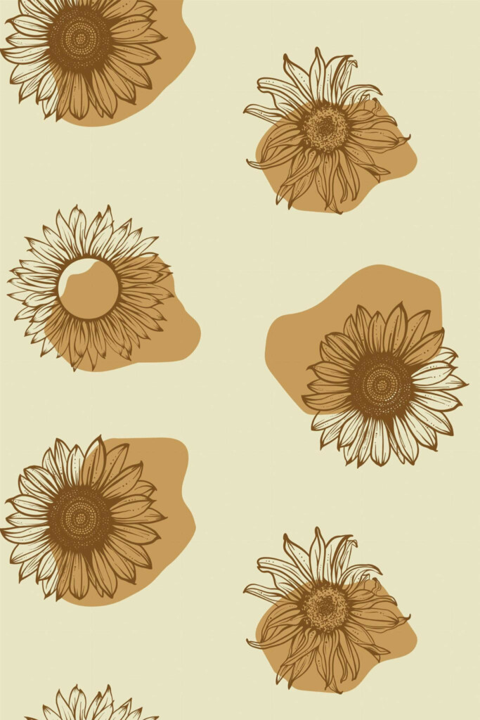 Pattern repeat of Boho sunflower removable wallpaper design
