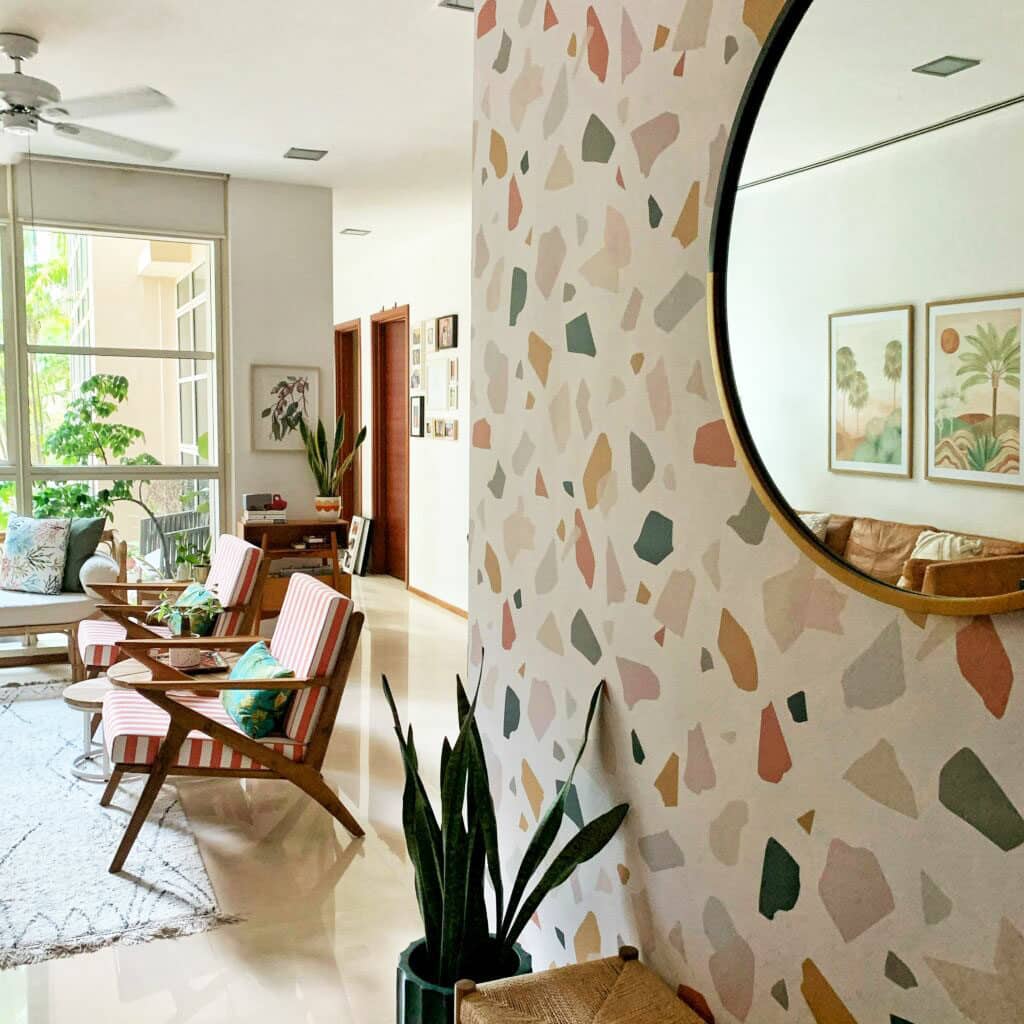 boho terrazzo living room accent wall wallpaper