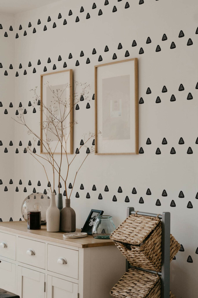 Scandinavian style bedroom decorated with Boho triangle peel and stick wallpaper