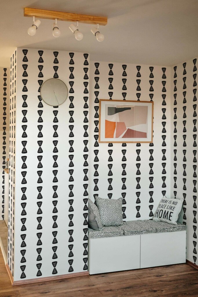Scandinavian style entryway decorated with Boho triangle stripes peel and stick wallpaper