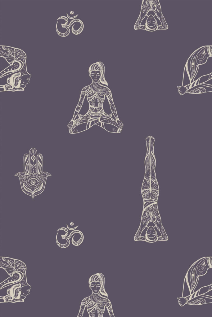 Pattern repeat of Boho yoga removable wallpaper design