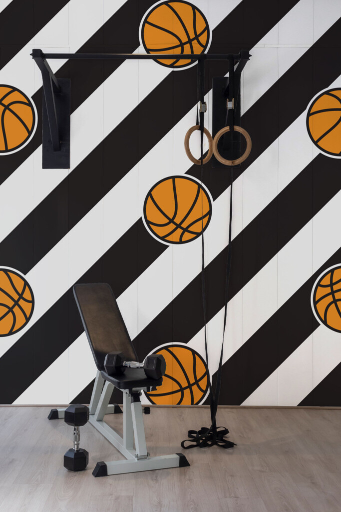 Fancy Walls peel and stick wall murals with basketball theme.