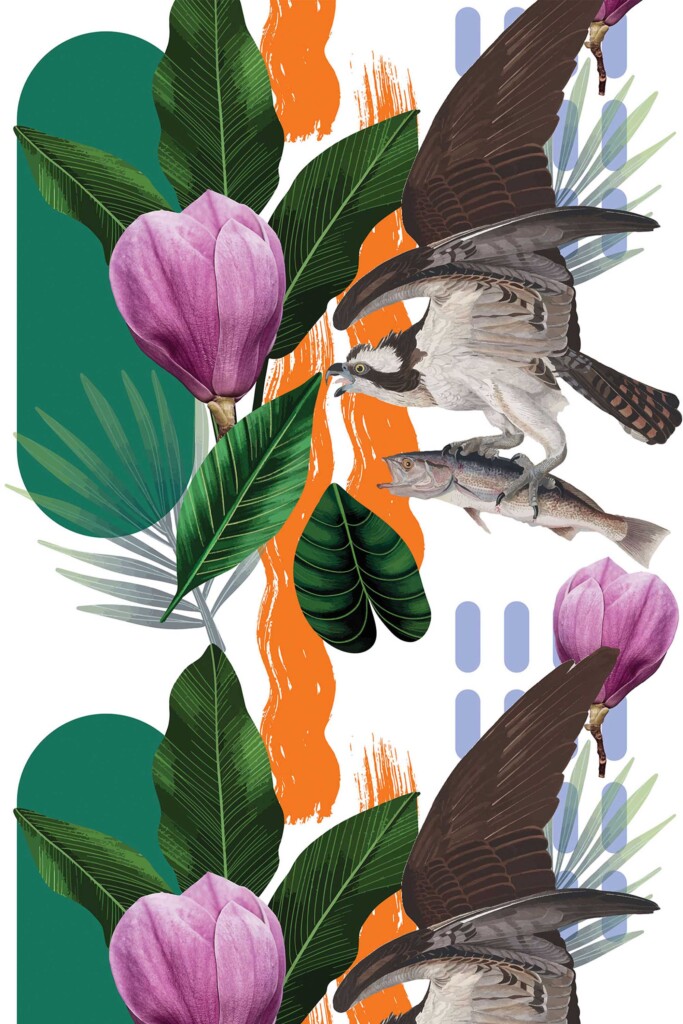 Botanical and artistic colorful bird wallpaper by Fancy Walls