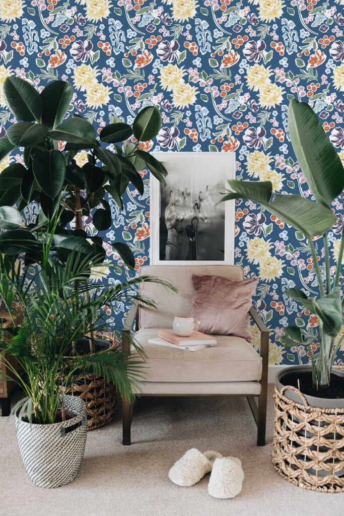Peel and stick wallpaper with Colorful Floral pattern by Fancy Walls