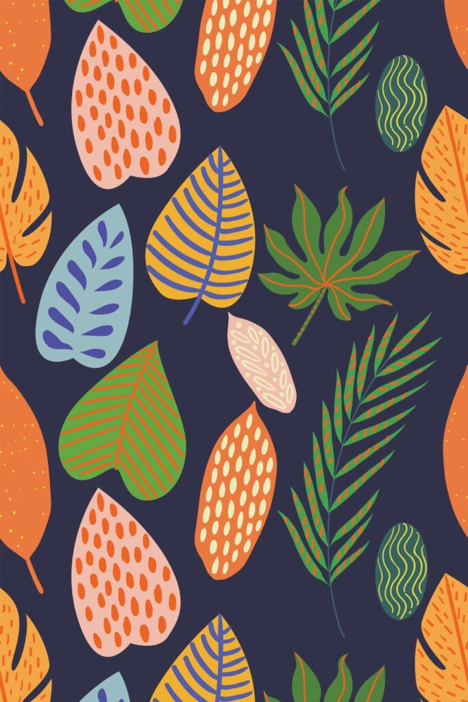 Pattern repeat of Bold Colorful Autumn Leaves removable wallpaper design