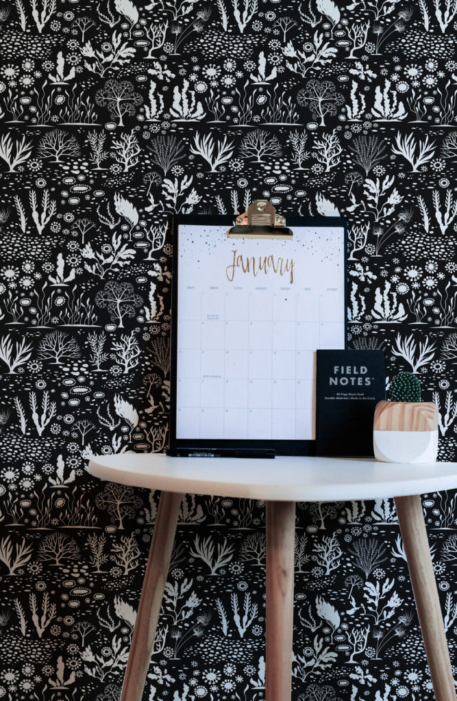 Black and white coral pattern wallpaper - Peel and Stick Removable