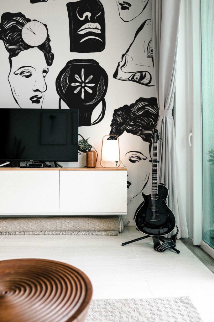 Removable wall mural with classic Greek sculptures in black and white by Fancy Walls