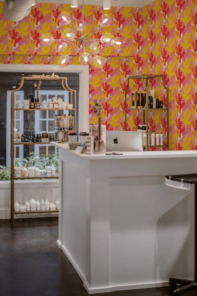 Luxury industrial style beauty salon decorated with Bold floral beauty room peel and stick wallpaper