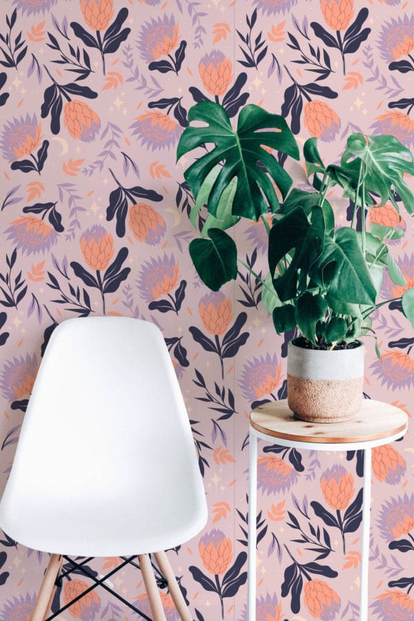 Bold Scandinavian floral peel and stick wallpaper