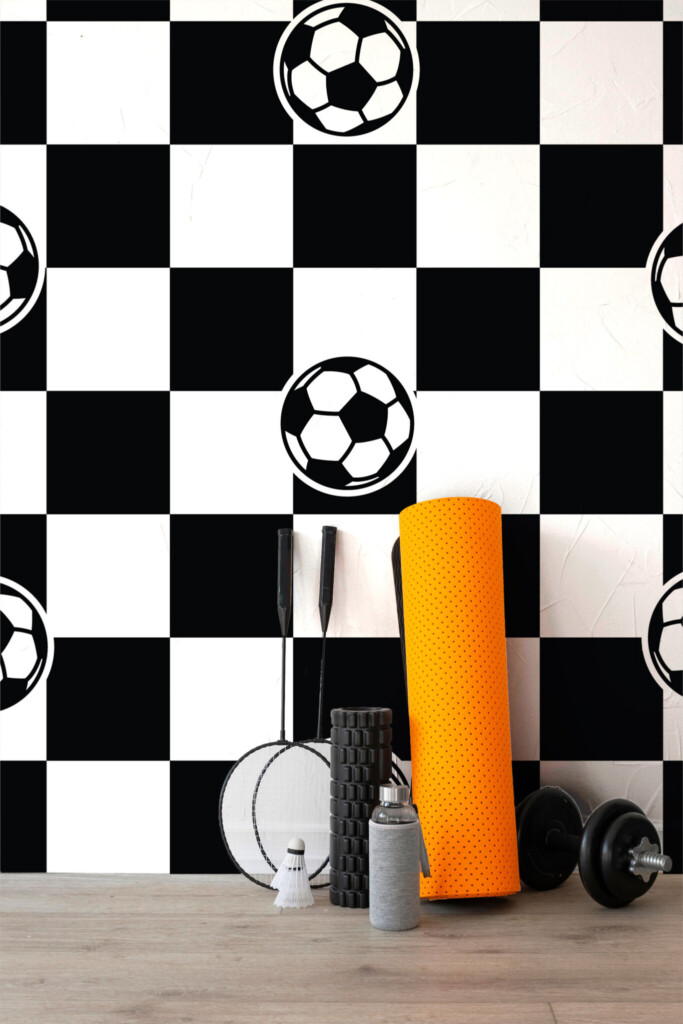 Fancy Walls black and white football peel and stick wall mural.