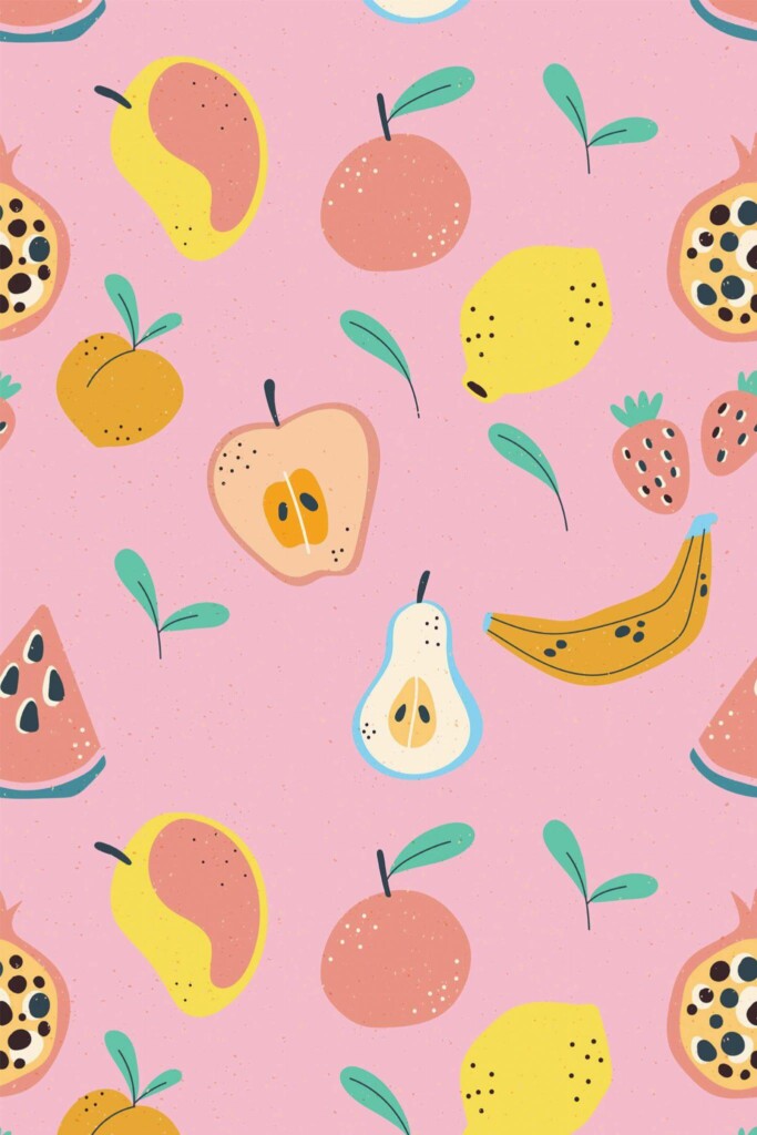Pattern repeat of Bold fruit removable wallpaper design