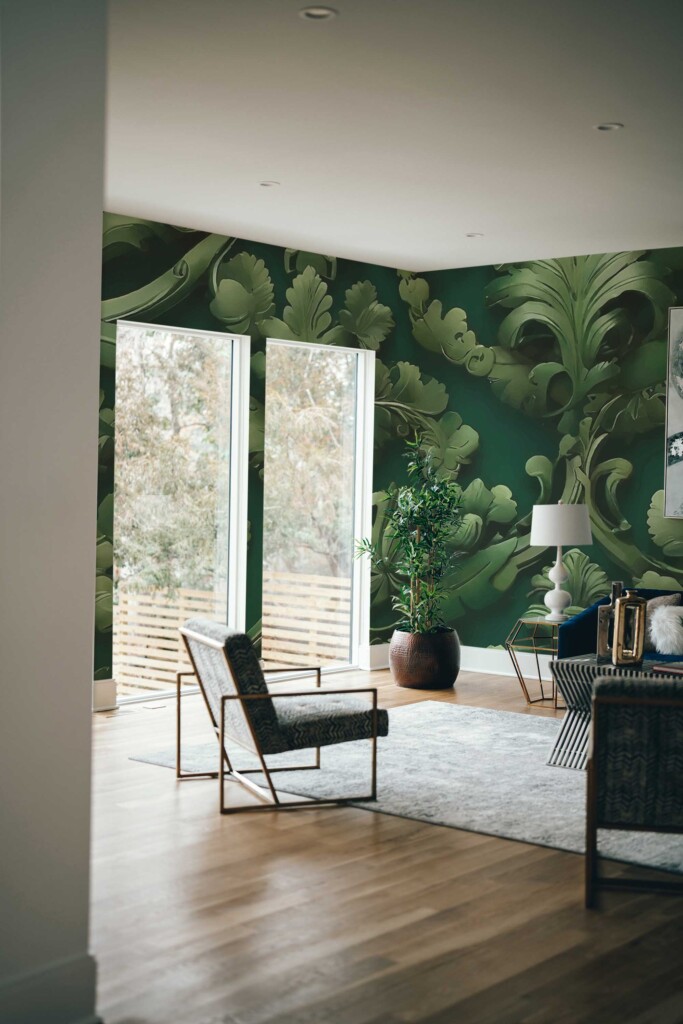 Green floral wall mural for accent wall Fancy Walls peel and stick wall murals