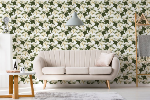 Bold green and cream color leaf temporary wallpaper