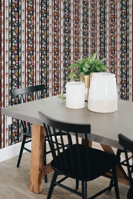 Floral stripe temporary wallpaper