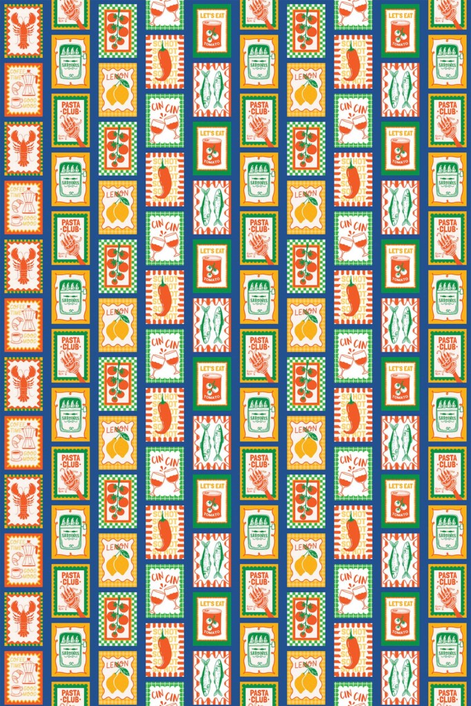 Playful seafood design by Fancy Walls for colorful removable wallpaper