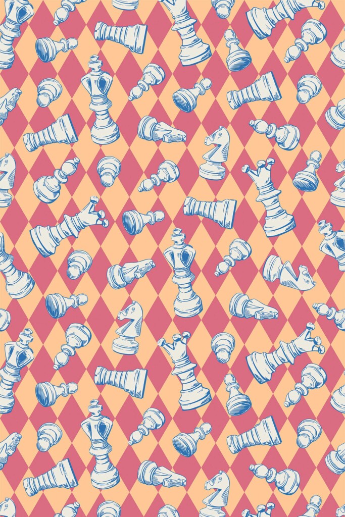 Fancy Walls orange chessboard design with sketch pieces peel and stick wallpaper