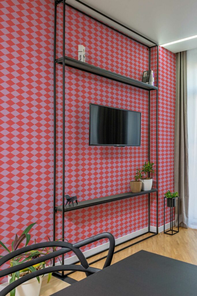 Fancy Walls removable wallpaper in pink check for bold room styles