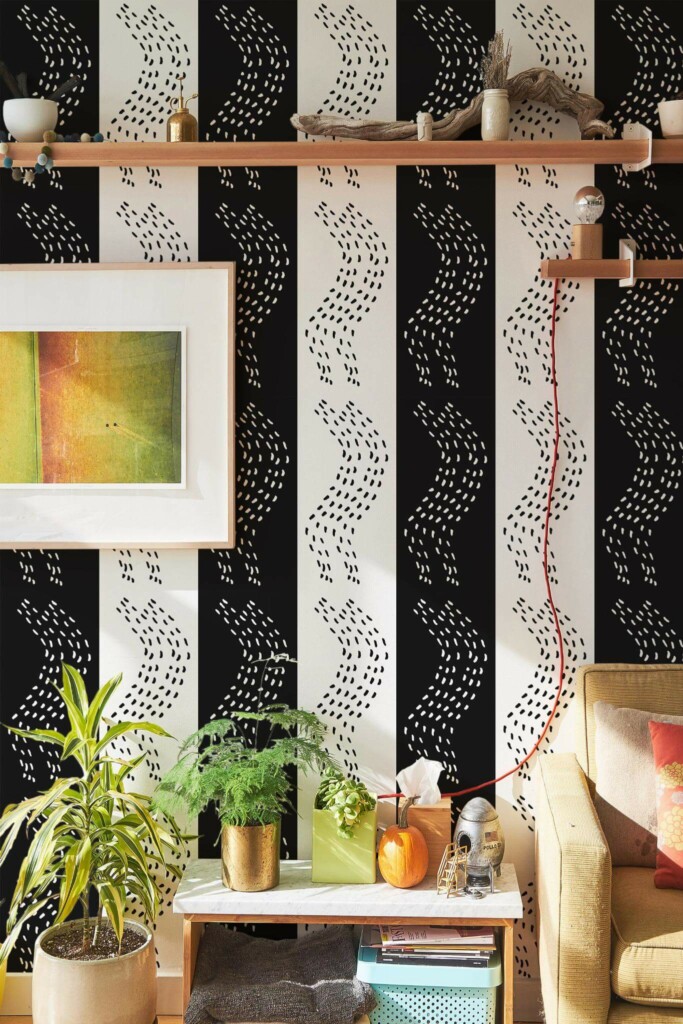 Southwestern style living room decorated with Bold scandi peel and stick wallpaper