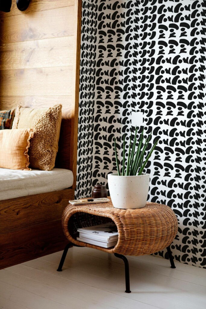 Mid-century modern style bedroom decorated with Bold shapes peel and stick wallpaper