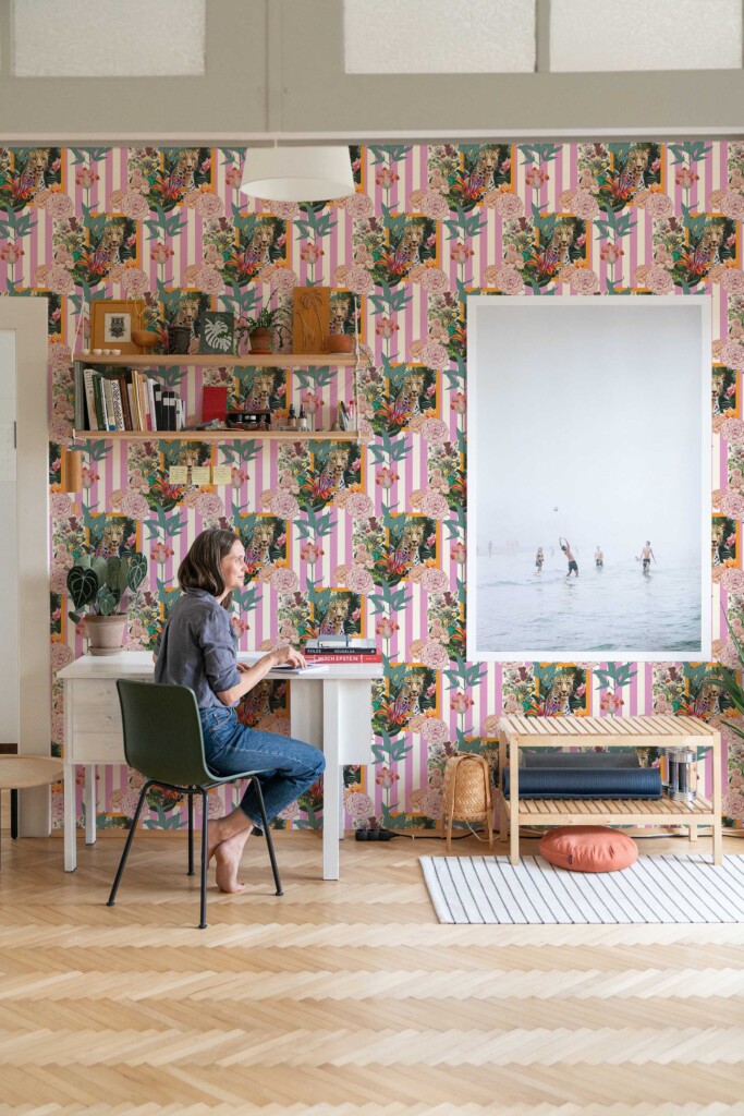 Wild pink removable wallpaper with cheetah accents by Fancy Walls