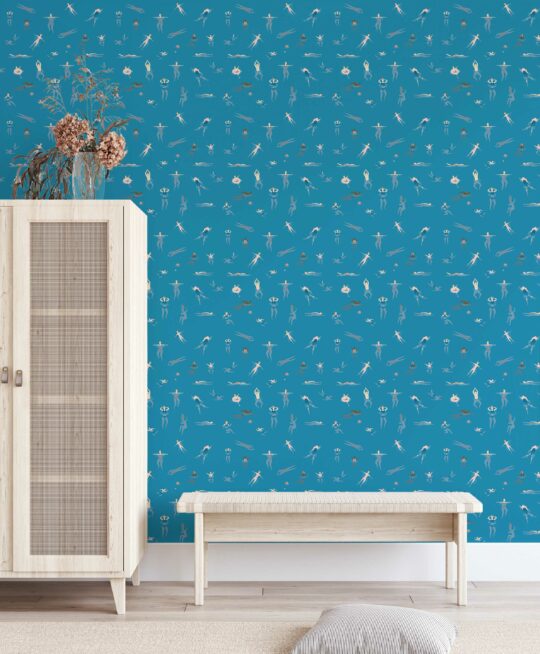 tropical blue traditional wallpaper