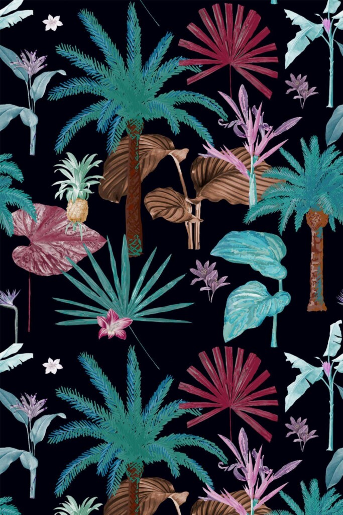 Pattern repeat of Bold tropical removable wallpaper design