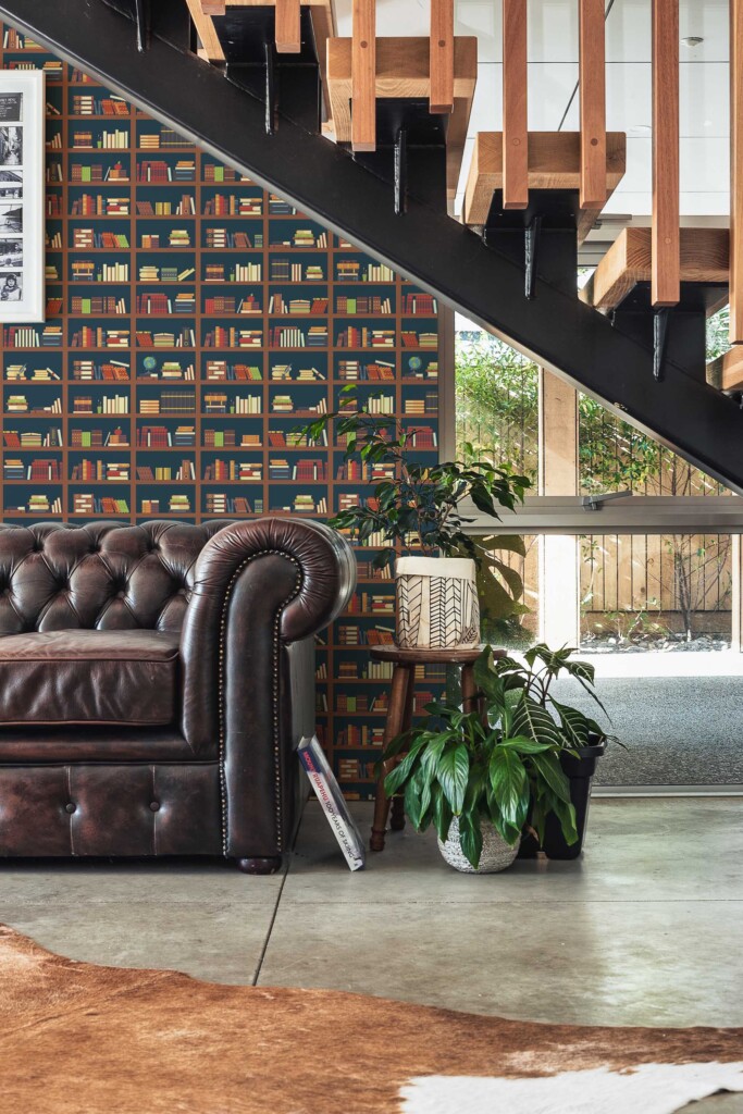 Fancy Walls peel and stick wallpaper with green library book design