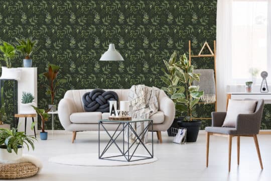botanical dark green traditional wallpaper