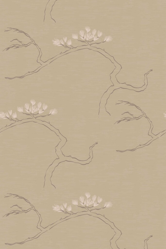 Textured beige wallpaper for walls with botanical print by Fancy Walls