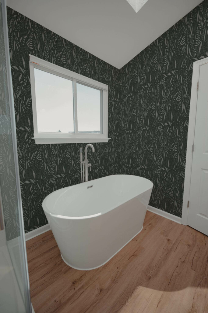 Modern style bathroom decorated with Botanical leaf peel and stick wallpaper